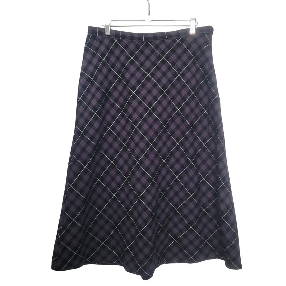 Y2K Plaid A-Line Midi Skirt Size 6 Purple Grunge Mall Goth Preppy